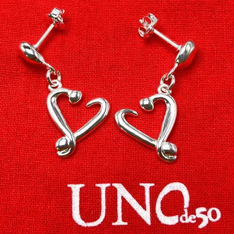 2023 UNOde50 Hot Selling European and American Exquisite Heart shaped Women's Earrings Romantic Jewelry Gift Bag with Bag