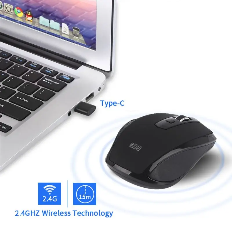 2.4 GHz USB Type C Wireless Mouse Ergonomic Mouse 1200 1600 DPI Mice for Mac