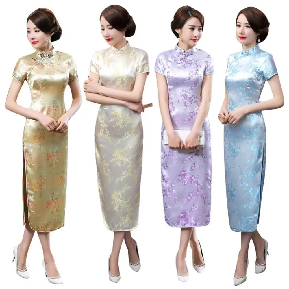 Robe de soirée Cheongsam longue chinoise pour femmes, fleur de prunier traditionnelle, robe de demoiselle d'honneur