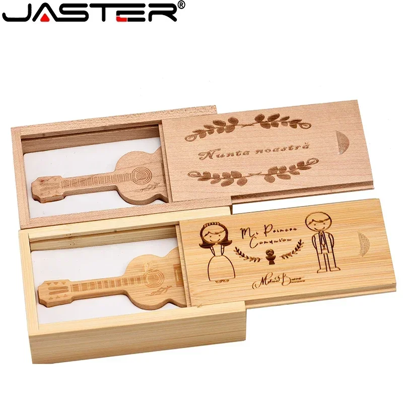 5PCS/LOT Free Custom logo Pen drive Guitar shaped USB flash drive Wooden box Memory Stick Music Pendrive 4G 16GB 32GB 64GB 128GB