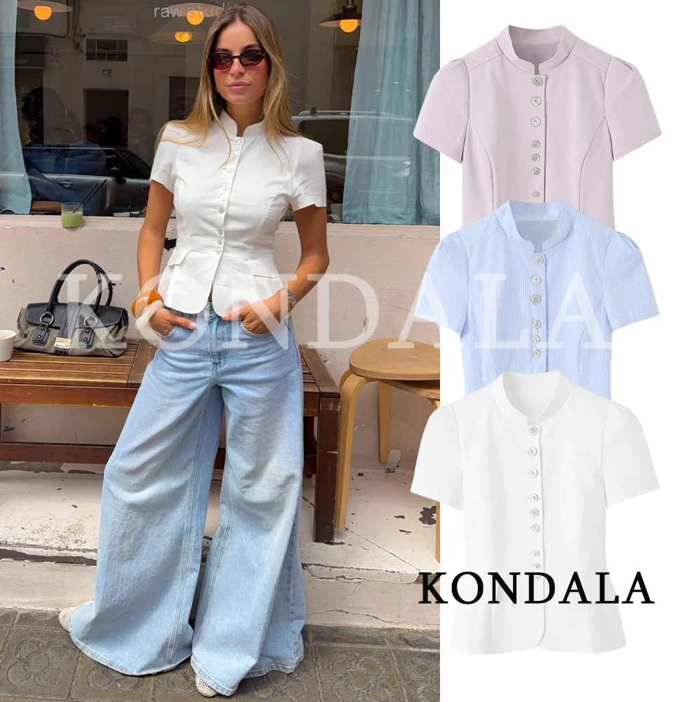 Damen Schickes Freizeit-Slim-Fit Kurzarm-Hemd KONDALA 2026 Sommer Trendiges Einreihiges Oberteil Weibliche High-Street Pendler-Hemden Top