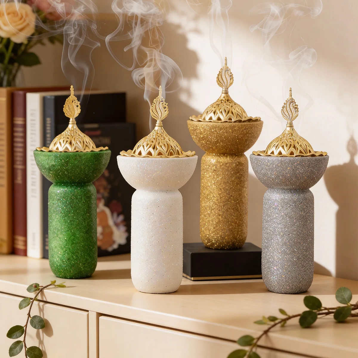 Middle East Arabic Desktop Incense Burner Aromatherapy Burner Sequin Handle Resin Aromatherapy Burner Middle East Tower Fragrant