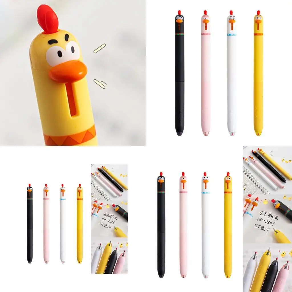

4Pcs Retractable Gel Pen Quick Drying 0.5MM Chick Theme Gel Inks Pens for Writing Journaling Office School Supplies H8WD