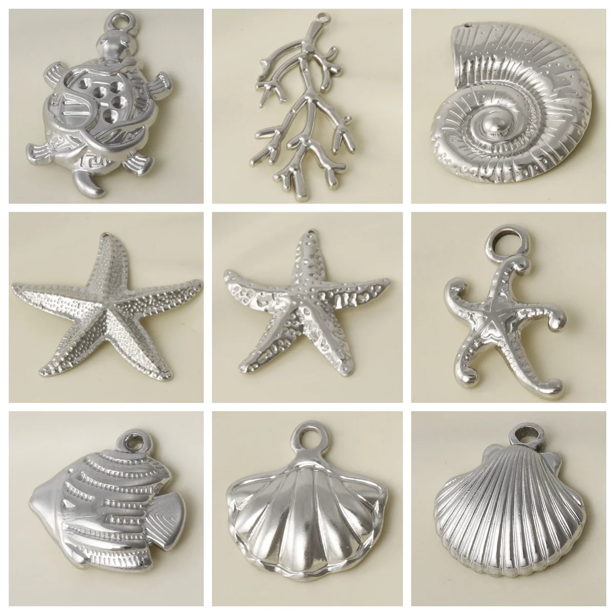 

7pcs Stainless Steel Charm Shell Starfish Conch Fashion Pendant Coral Tree No Fading Fish Tortoise Pendant Diy Romantic Gifts