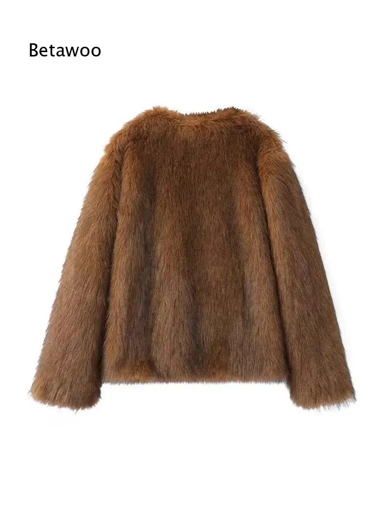 Women V Neck Open Front Faux Fur Cardigan Top Dyed Tip Raccoon Fur Effect Plush Outerwear For Cold Autumn Winter Daily Dating Oc