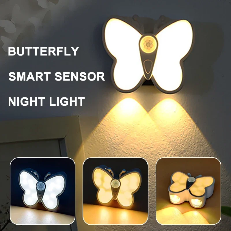 Butterfly Sensor Night Light Smart Wireless Magnetic Ambient Lights USB Rechargeable Cat Eye Cabinet Lamp For Staircase Closet