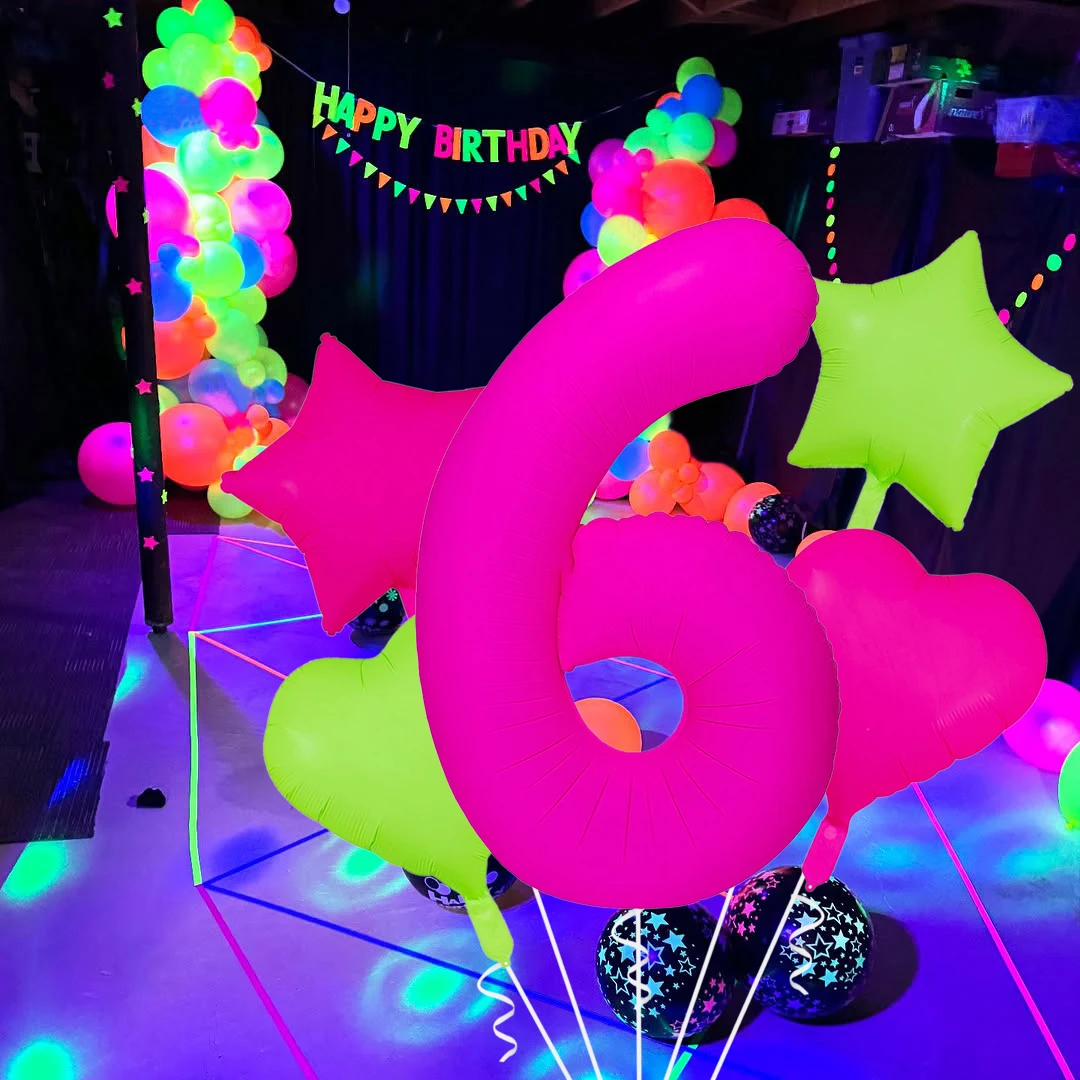 Neon-Fluoreszierendes Digitales Ballon-Set 1-9 Fünfzackiger Stern Herzförmige Ballons für Geburtstags- und Abschlussfeier-Dekoration – Detail 2