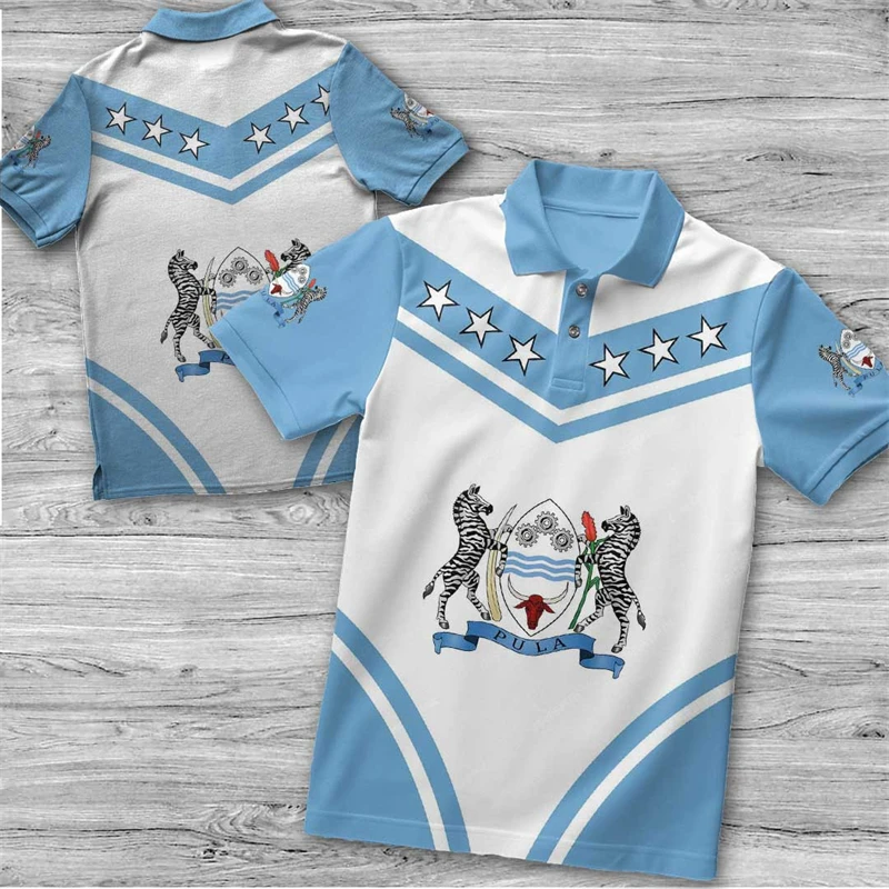 Polo con estampado 3D de bandera de mapa de Botsuana de África para hombre, ropa de manga corta, abrigo patriótico, camiseta de gimnasio