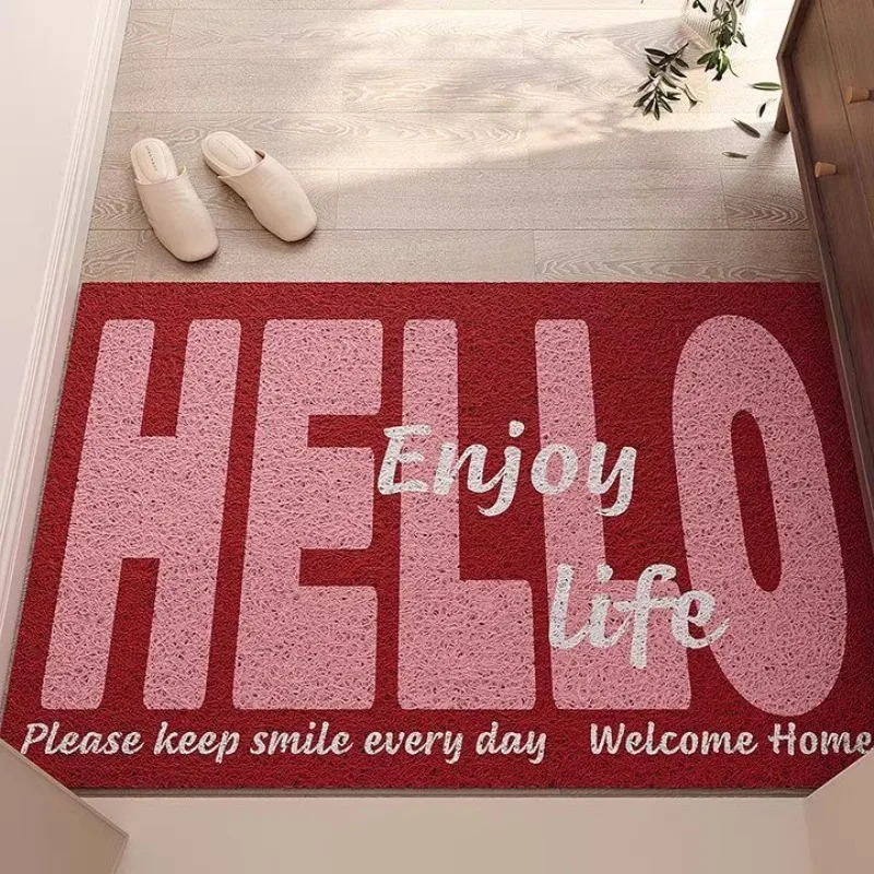 Simple HELLO silk ring dirt-resistant and non-slip floor mat entry door mat entrance door mat indoor can be cut
