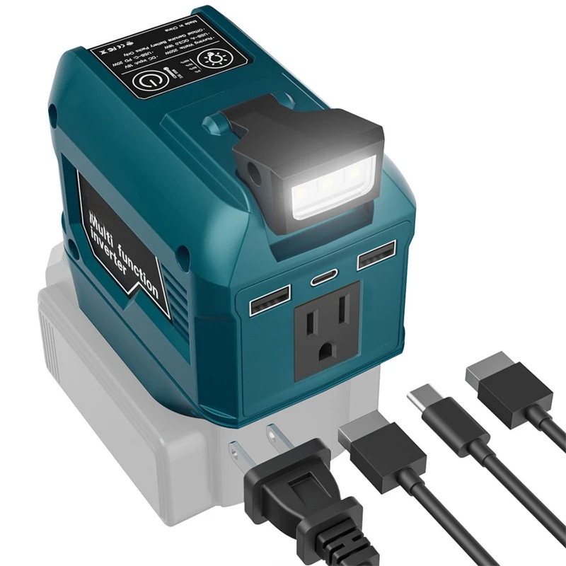 250W Portable Power Inverter Adapter for Makita/Milwaukee 18V Li-ion Batteries for Camping with 2 USB Type-C Fast-charging Ports