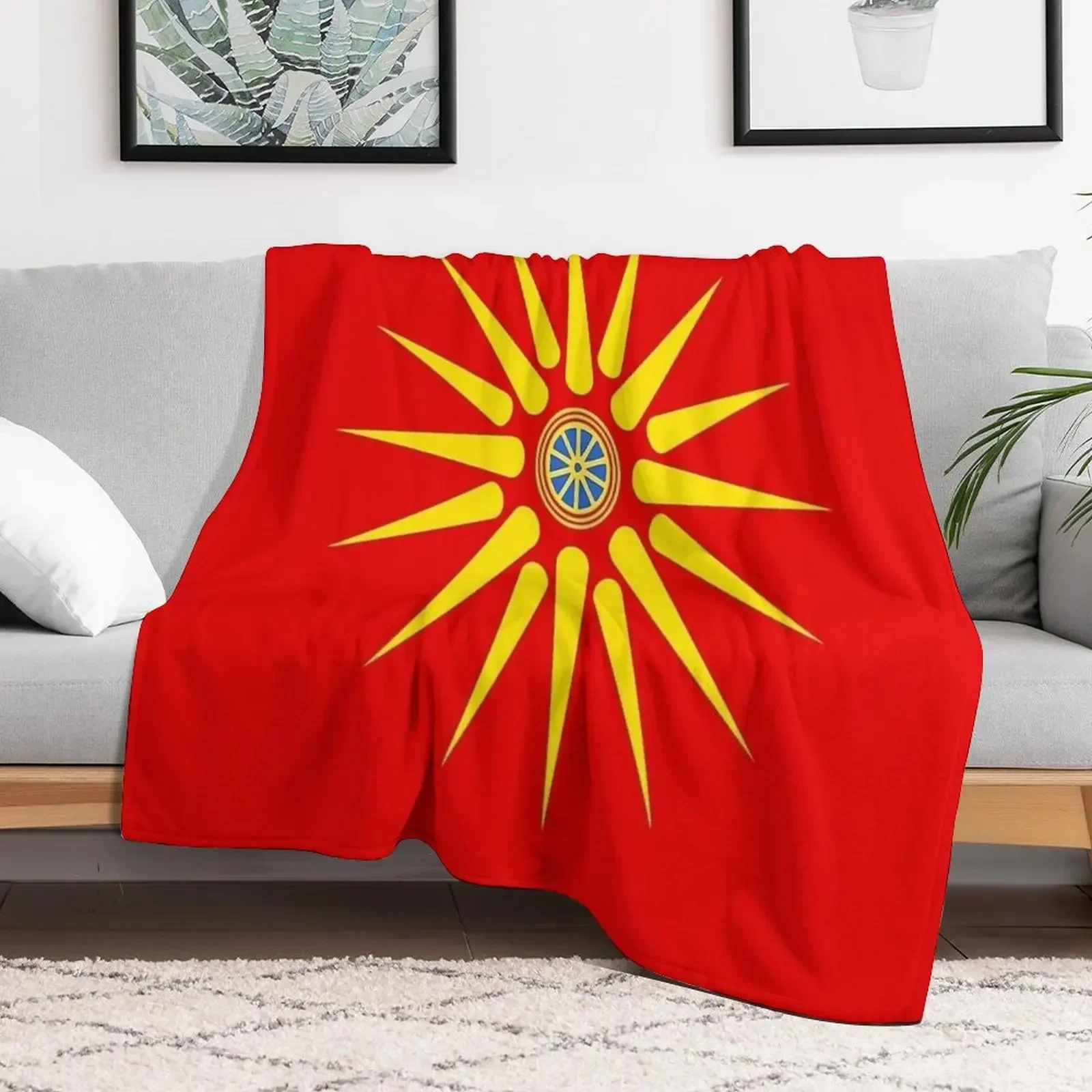 North Macedonian Flag Throw Blanket Furry Soft Blankets