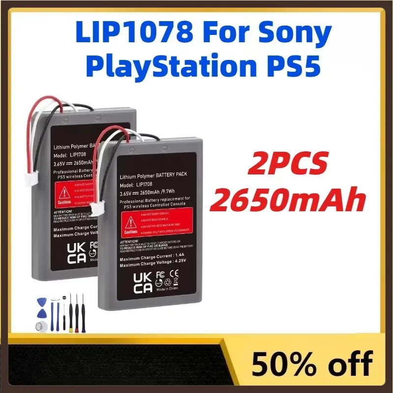 2PCS 2650mAh Game Controller Battery LIP1078 for Sony PlayStation PS5 Replaceable Batteries Wireless Controller Free Tools