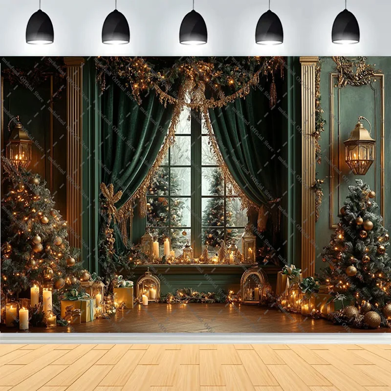 Winter Christmas Wonderland Festive Windows Photography Background Snowflakes Tree Birthday Party Photo Studio Backdrops EW-09