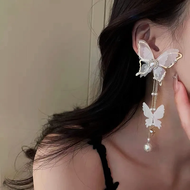 

Ele Pearl And Diamond Embedded Tassel Earrings Fairy T Forest Sle Super Fairy High Quali Sweet Ear Jewelry