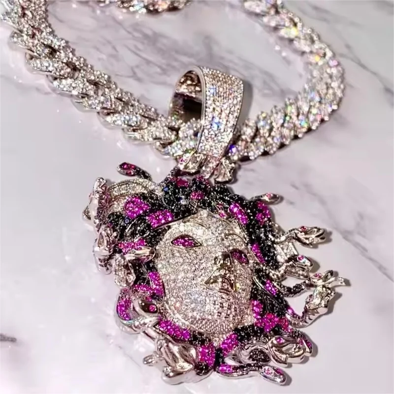 Custom Medusa Cartoon Pendant Vvs Moissanite 925 Silver Gold Plated Iced Out Rapper Chain Hip Hop Streetwear Jewelry for Men