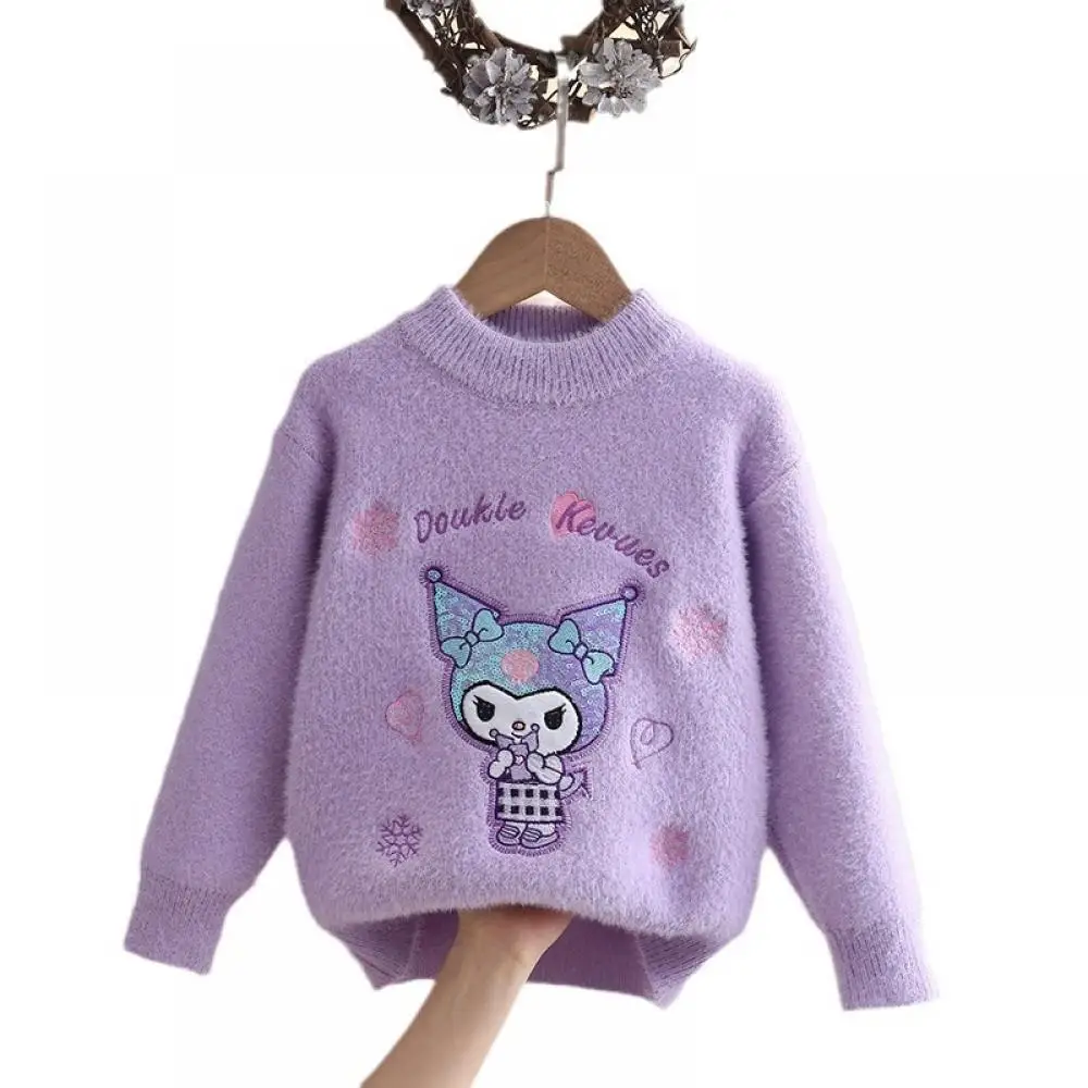 أنيمي الأطفال سترة Kuromi سترة ربيع الخريف Kawaii متماسكة سترة جولة الرقبة البلوز قاع قميص سترة