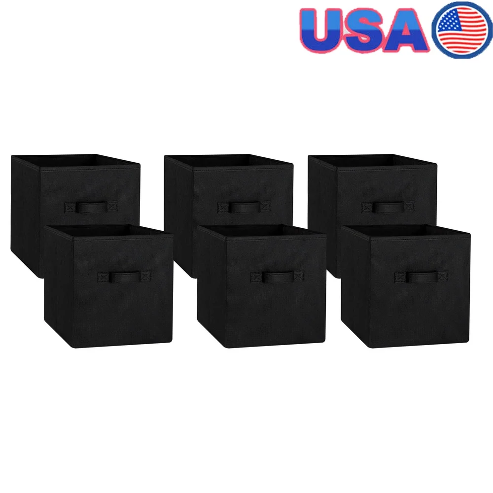 صناديق تخزين مكعبة قابلة للطي مكونة من 6 عبوات من القماش مع مقابض للحمل والكتب المثالية وتنظيم المكتب المنزلي #1