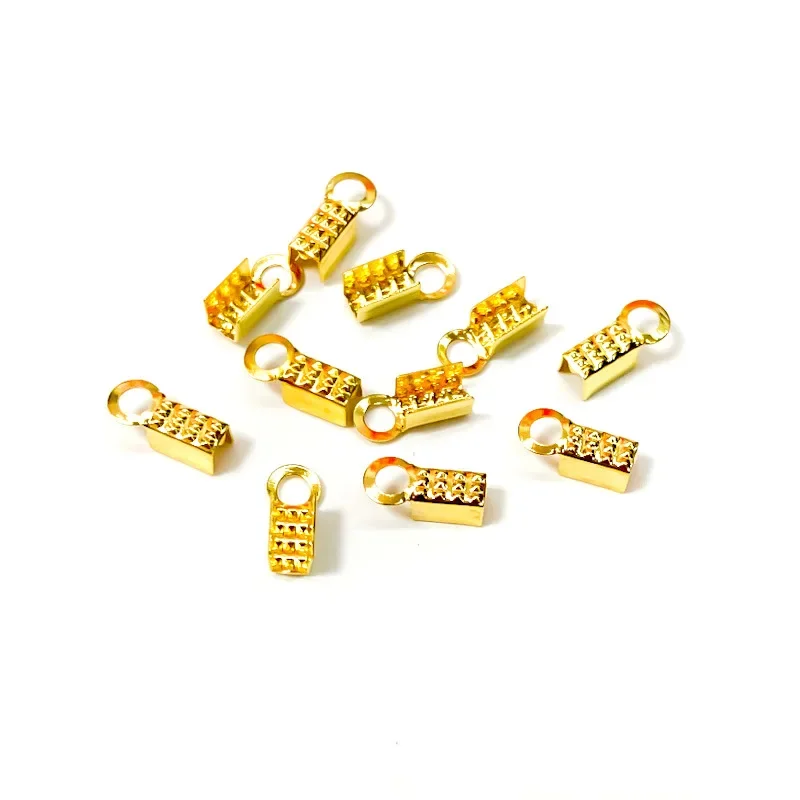 100Pcs/Lot Ripple Crimp End Caps Cove Clasps String Ribbon Leather Fold Clip Fastener Beads Connector for Jewelry Making DIY