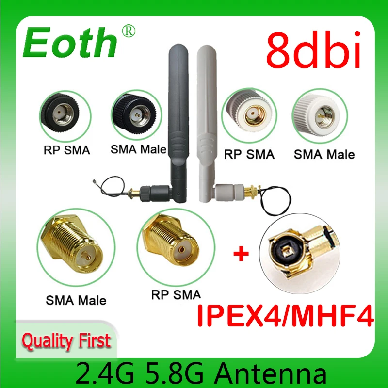 ipex 4 mhf4  eoth 2.4g wifi Antenna router antena 2.4GHz 5.8Ghz IOT 8dBi antene RP-SMA sma male Dual Band 2.4G 5.8G 21cm Pigtal