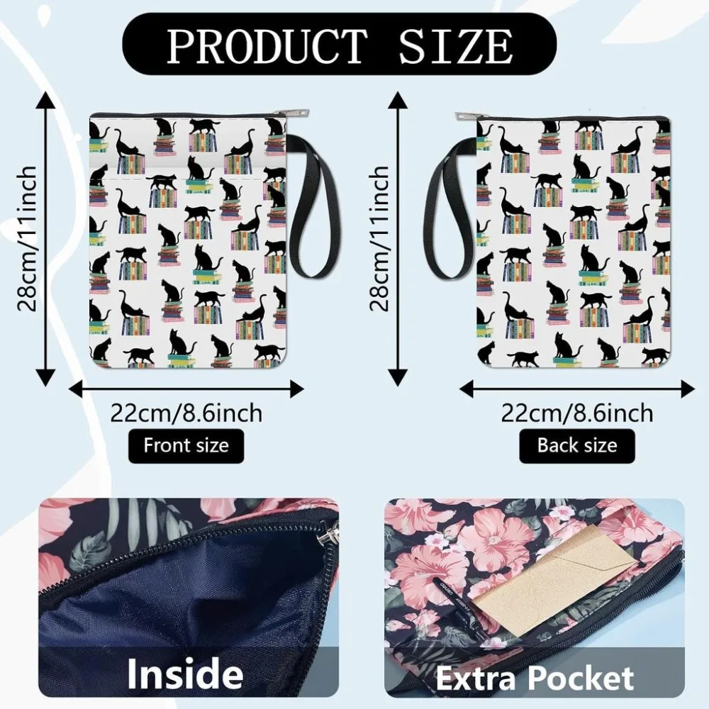 Book Sleeve Book Cover with Zipper and Extra Sleeve Black Cat Protector Pouch for Paperbacks Book Lovers Washable Fabric Cloth