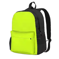 Lime Fluorescent Bag Backpack For Men Women Girls Teenage Plain Color Lime Green Yellow Minimalist