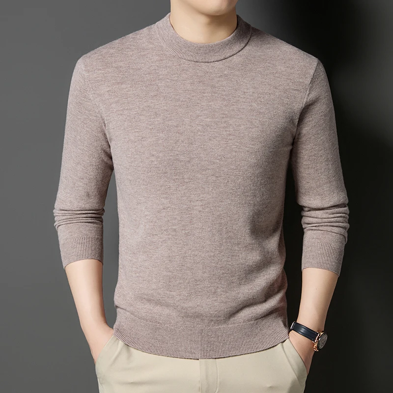 

Осень-зима 2025 года, новый мужской свитер из 100% овечьей шерсти с круглым вырезом, простой и универсальный вязаный базовый свитер
