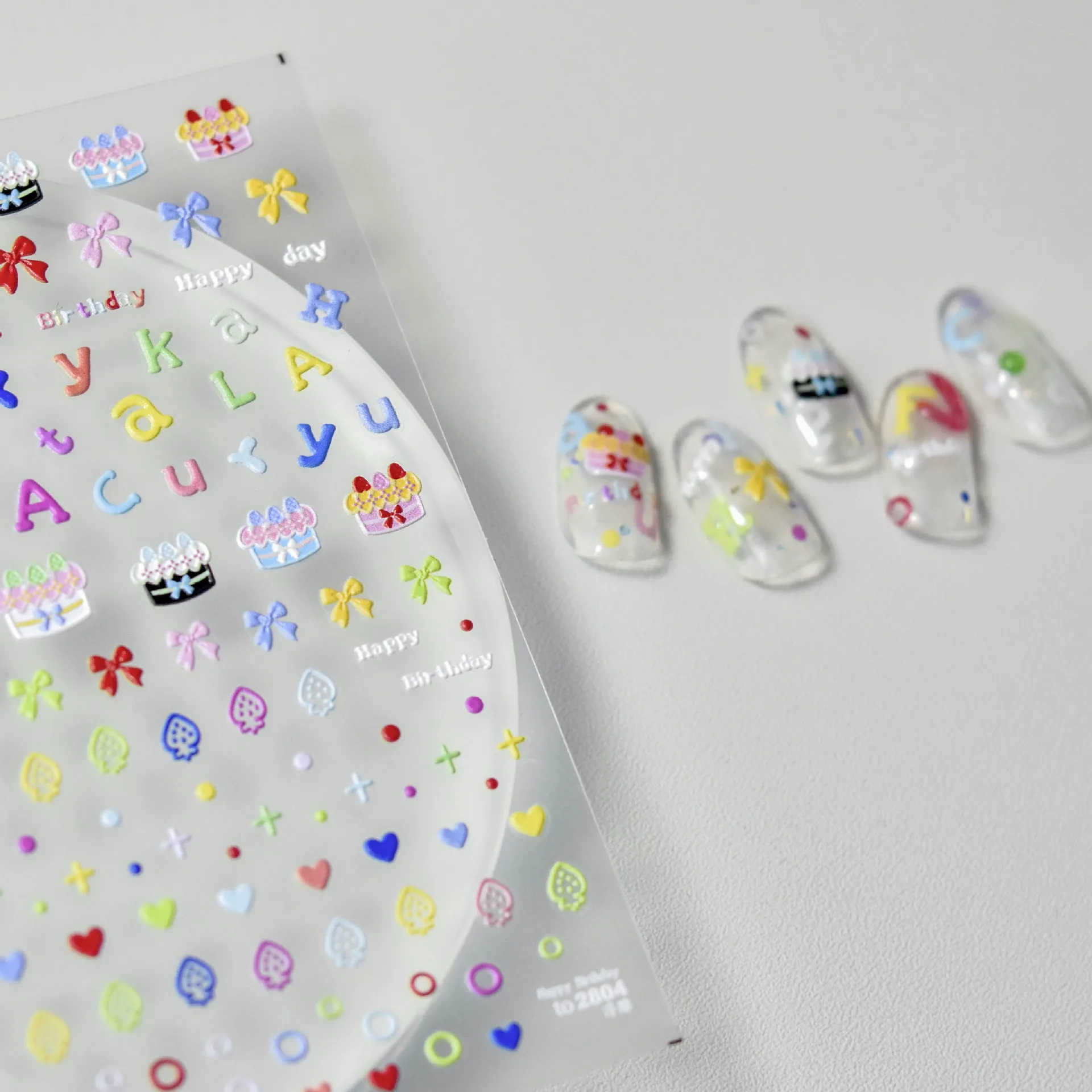 Cute Graffiti Birthday Cake High Quality Embossing Adhesive Nail Sticker Nail Art Decorations Nail Decals Design T-2804