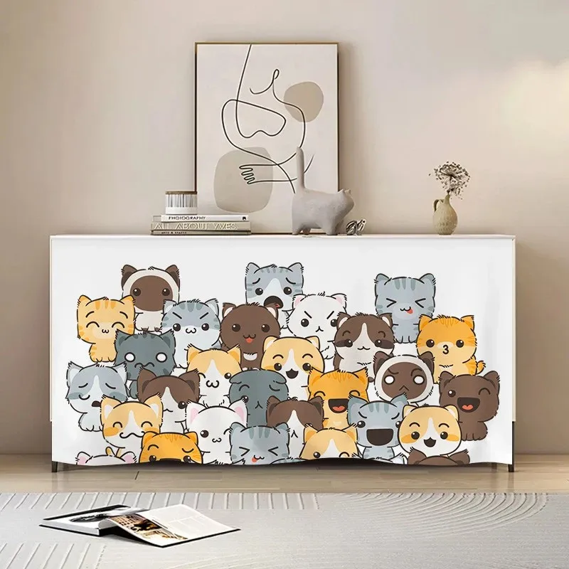 VIKAMA Cartoon Cat Kitchen Cabinet Cover Curtain Self-Adhesive Cabinet Curtain Dust Cover Wardrobe Cover Dust Cloth Home Decor