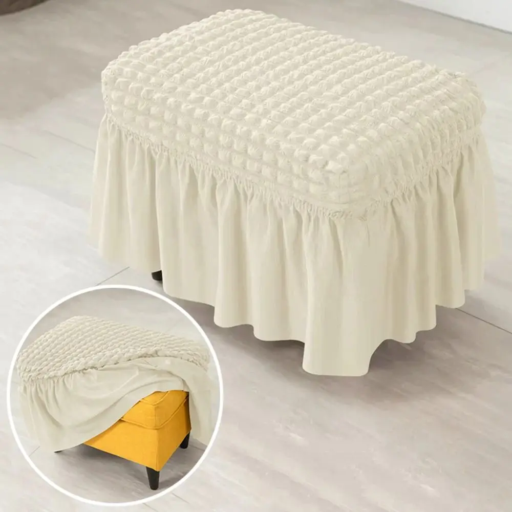 with Skirt Universal Stool Cover Solid Color Seersucker Footrest Slipcover Dust-proof Elastic Band Ottoman Protector Hotel