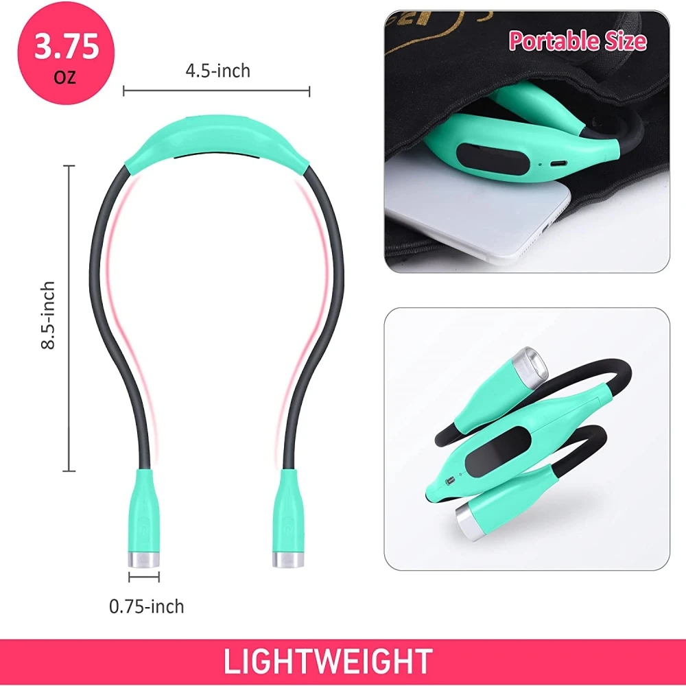 Neck Book Lights Rechargeable Night Lamp for Reading, Hands Free Bendable Arms, 4 LED Bulbs Long Lasting Reading  Night Light