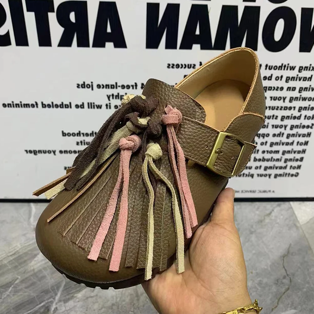 Moda damska płaskie buty frędzle skórzane damskie klapki Plus rozmiar Casual damskie mokasyny projektant jesienne buty damskie