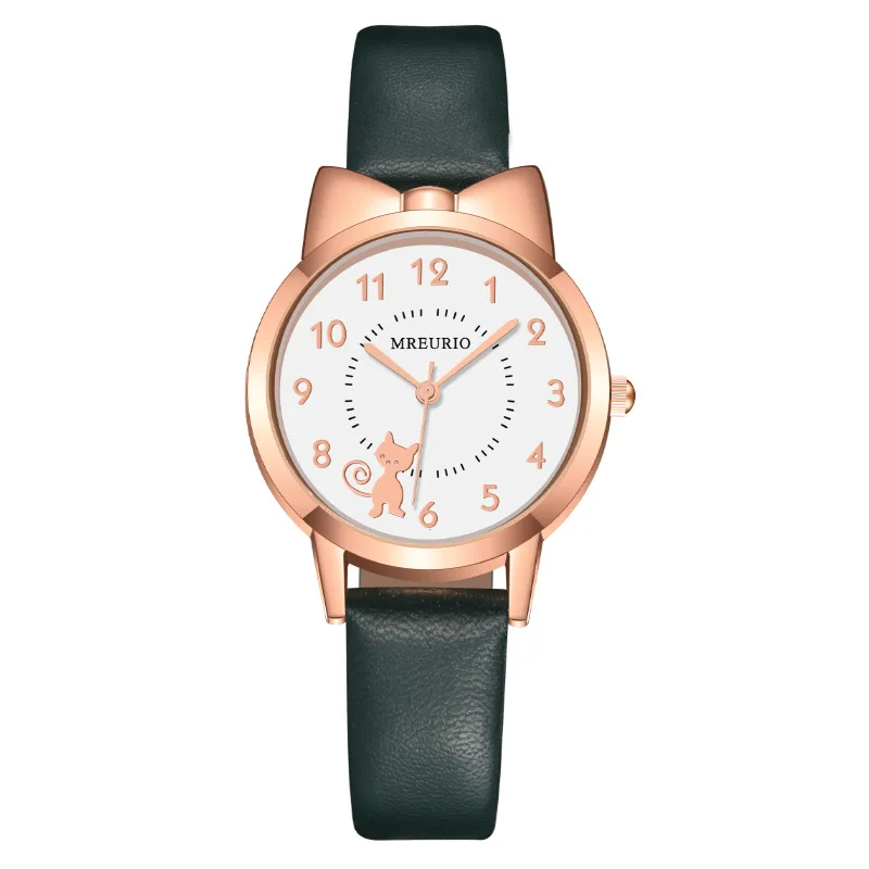 Women Leather Strap Quartz Wristwatch Cute Bowknot Kitten Digital Watch for Girls Student Female Daily Wear Ladies Watches Gifts