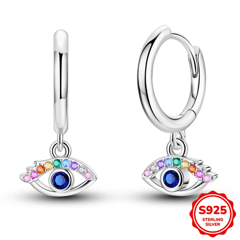 

100% 925 Sterling Silver Earrings Women Colorful Evil Eye Ear Ring Hoop Earring For Anniversary Wedding Jewelry Gift