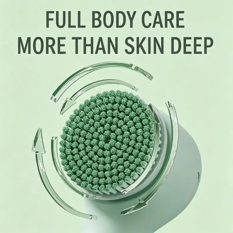3-Speed Powered Body Brush with Extended-Reach Handle, Round Head, and Front Display for Cleansing, Exfoliating, and Body 37JD