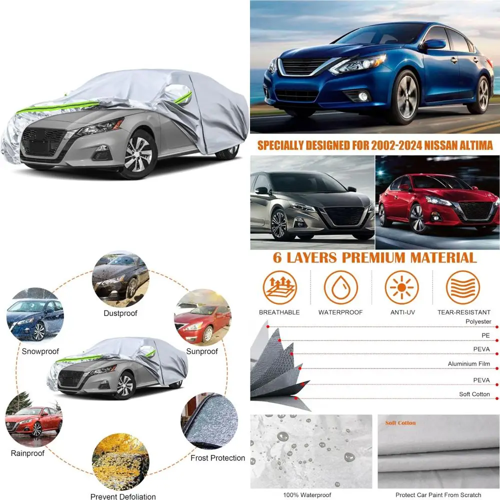 

Всепогодный автомобильный чехол на заказ для Altima 2002-2025, 6-слойный серебристый водонепроницаемый чехол с защитой от дверей и окон на молнии