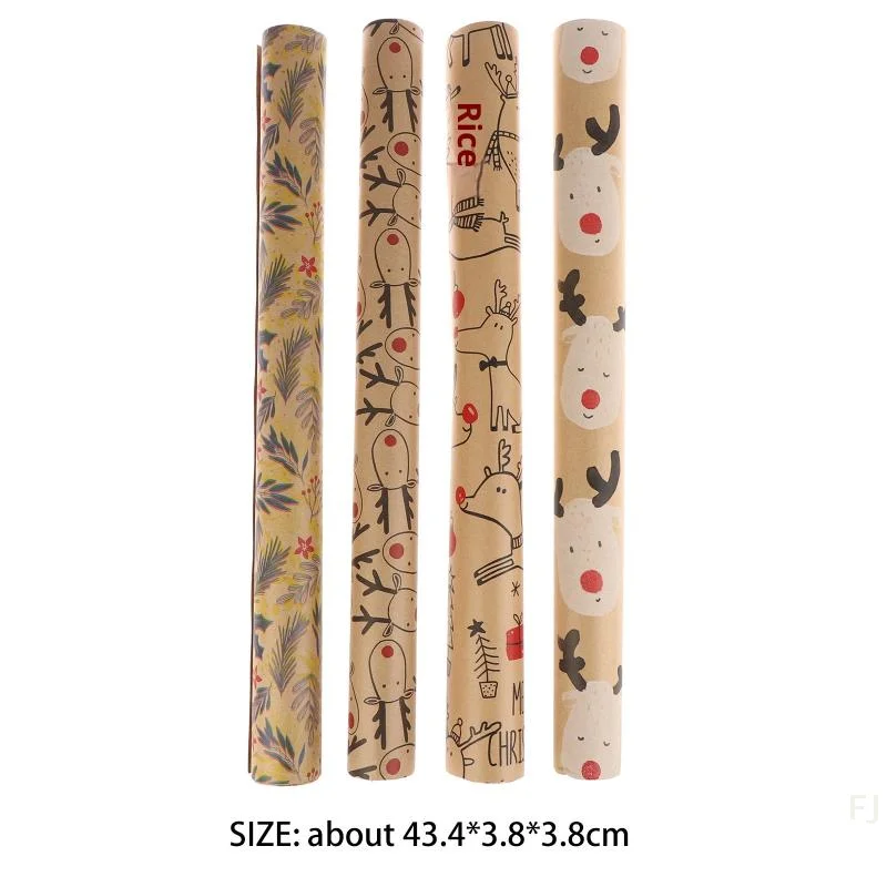 Kawaii Reindeer Designed Christmas Gift Wrap Kraft Paper; Perfect for Handmade Presents
