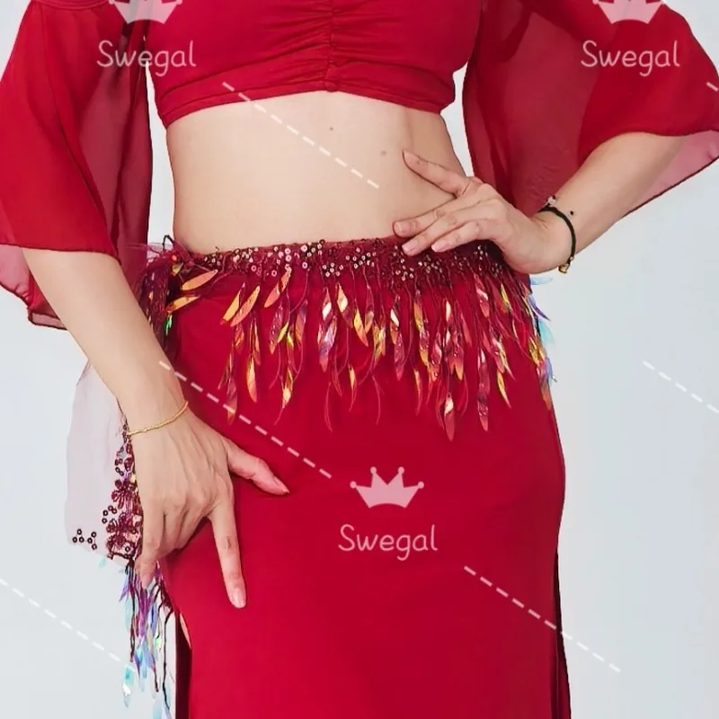 

Индивидуальный хип-шарф для танца живота Swegal, пояс для восточных танцев, разноцветный хип-шарф с золотым листом