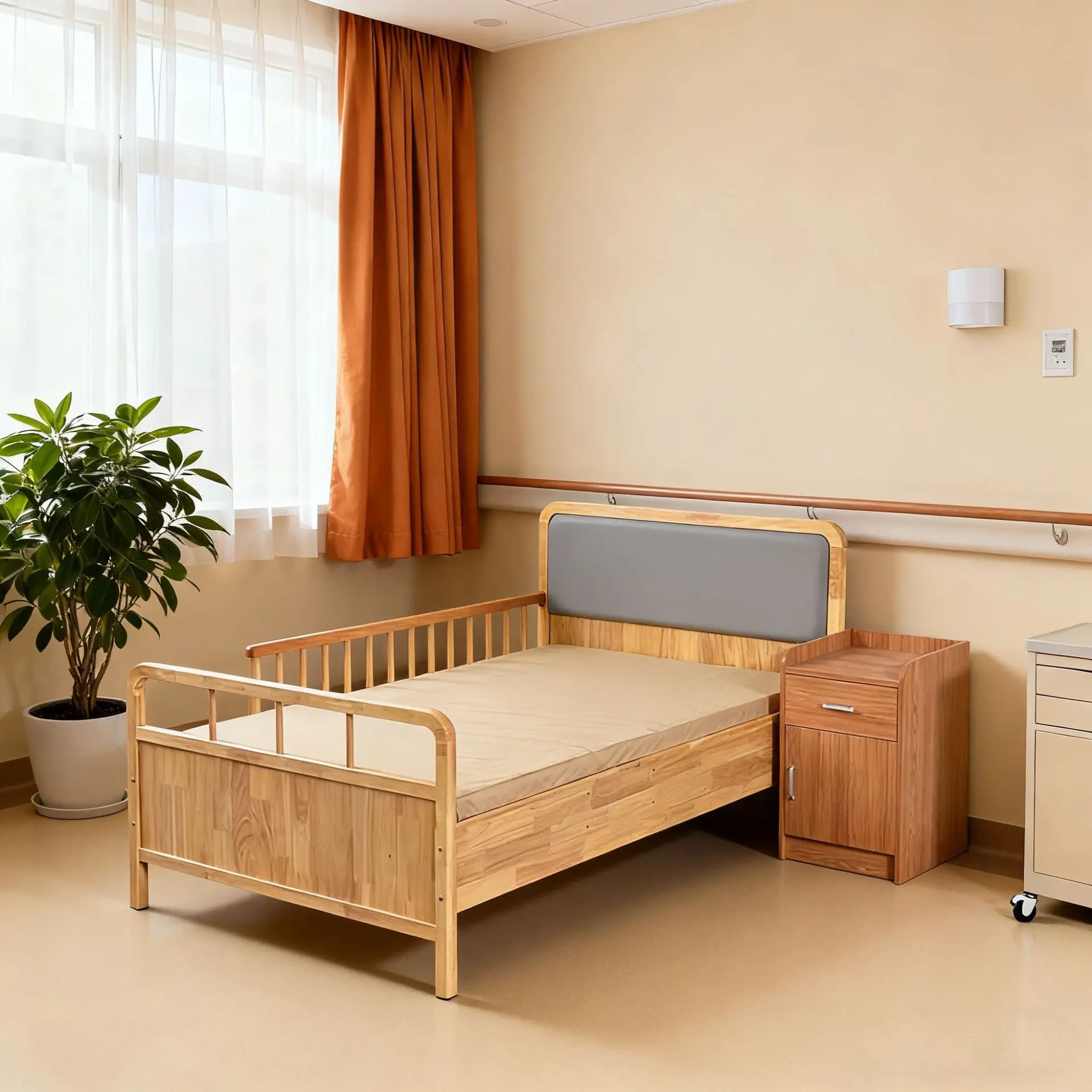 Nursing Nursing Bed, Wood Surrounded Nursing H Senior-friendly Home Care Elderly Bed