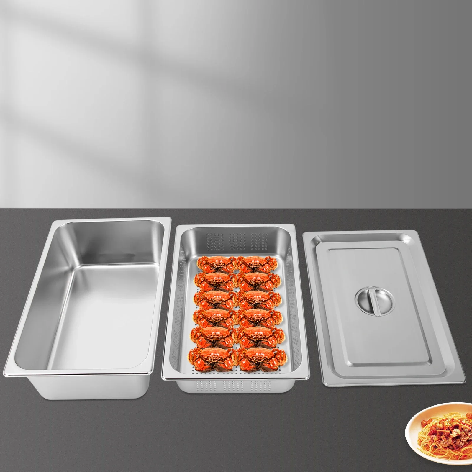 

3-Pack Stainless Steel Hotel Pans with Lids - 4" & 6" Deep Steam Table Pans, Food Warmer Trays for Catering, Kitchen Supplies