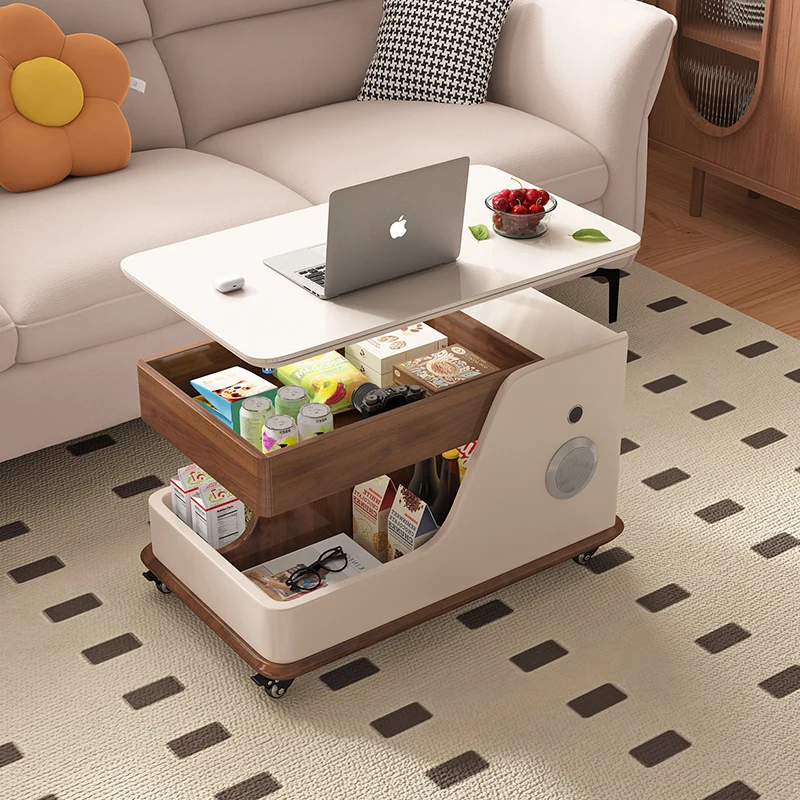 Lifting rock slab desktop side table living room sofa side cabinet movable cart multi-function movable lifting coffee table
