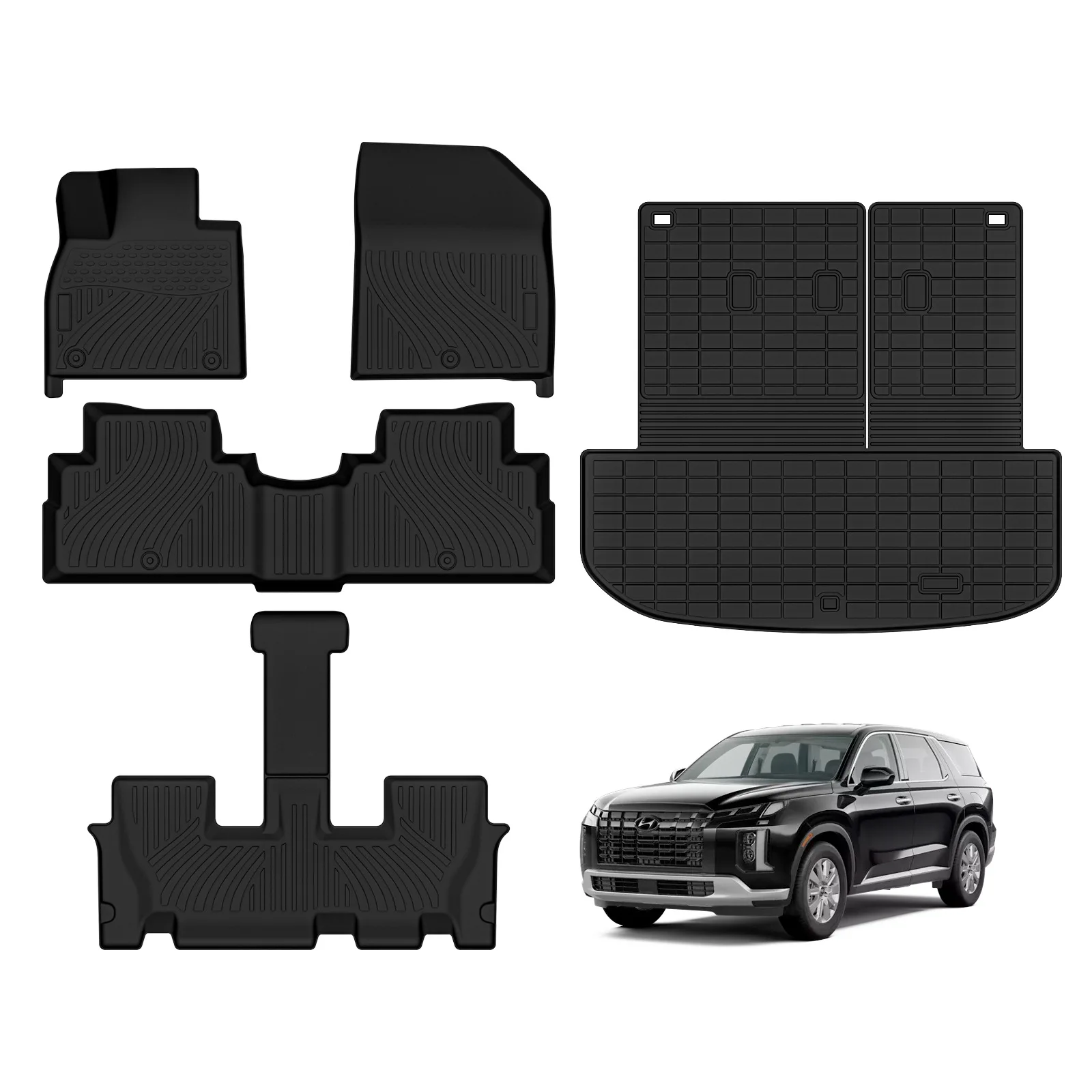 

2020 2021 2022 2023 Hyundai Palisade Автомобильные коврики на заказ Полный TPE Подкладка багажника Всепогодный водонепроницаемый нескользящий автомобильный коврик