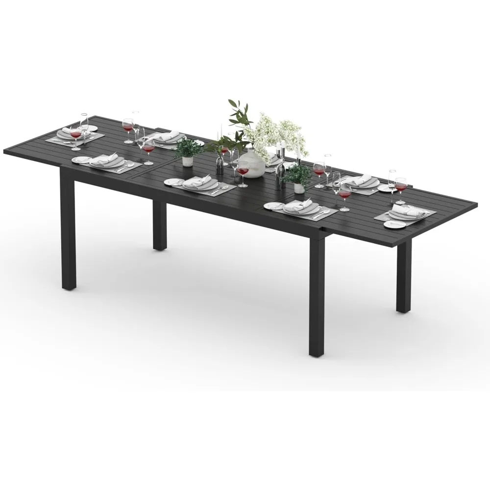 

Expandable Outdoor Dining Table, Aluminum Patio Table for 8-10 People, 71" to 106" Rectangular Collapsible Metal Table