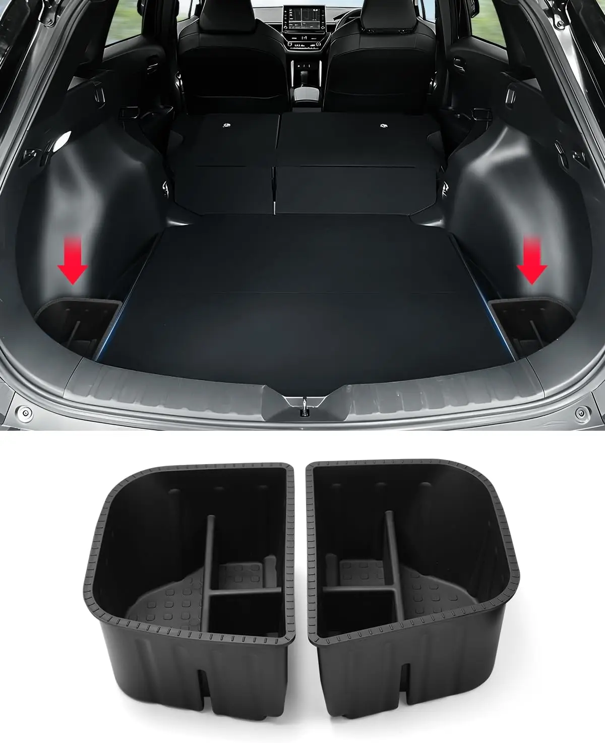 

Car Trunk Organizer for Toyota Corolla Cross 2022-2026, Waterproof Storage Bin with Side Pockets, 2-Piece Set (AWD Only)