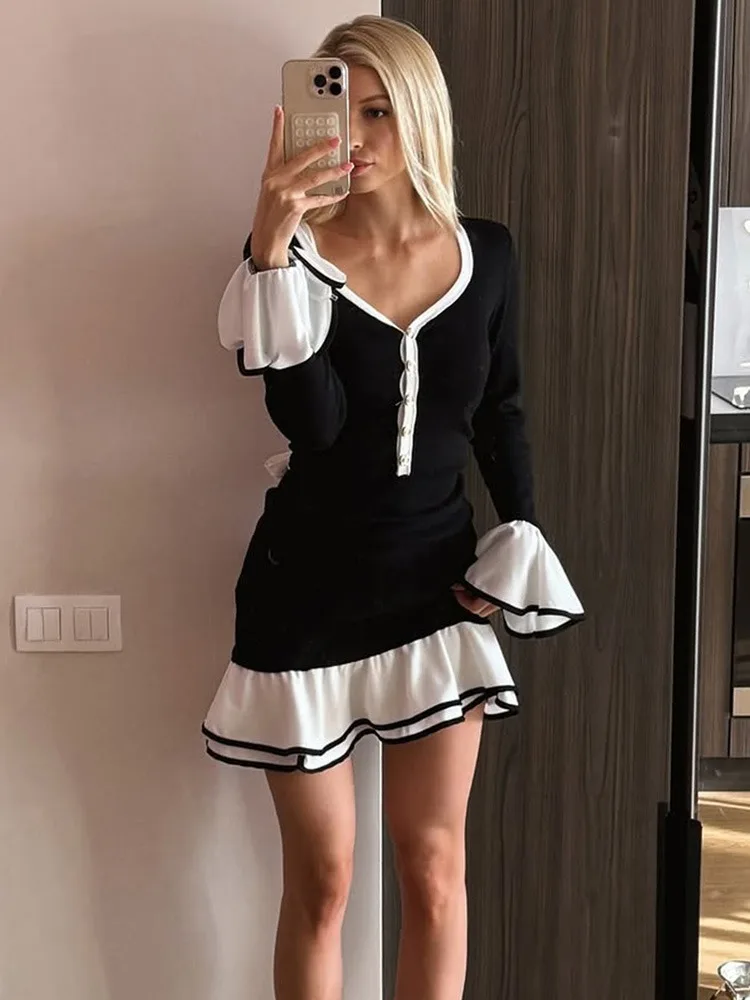 Tossy Ruffled Backless Tee Bow Mini Dress Female Slim High Waist Fashion Elegant Party Dress Commute Clothes Summer Dress 2025