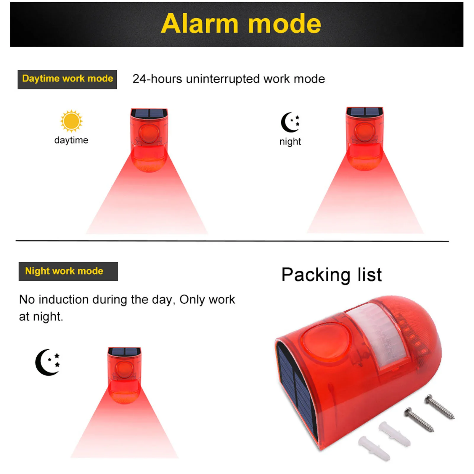 إنذار مستشعر الحركة الشمسية 129dB الصوت IP65 مقاوم للماء إنذار الضوء الأمن لمستودع المزرعة إنذار الصوت والضوء الشمسي #5