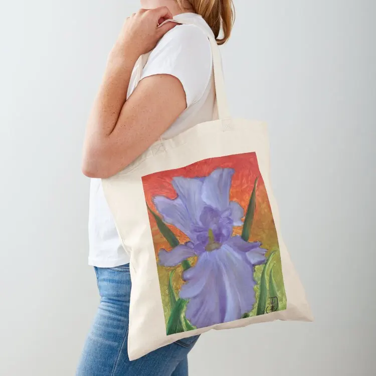 

Rainbow Purple Iris Flower Against Fiery Sunset Colors, Abstract Oil Painting, Colorful Flower, Nature-Inspired,Tote Bag