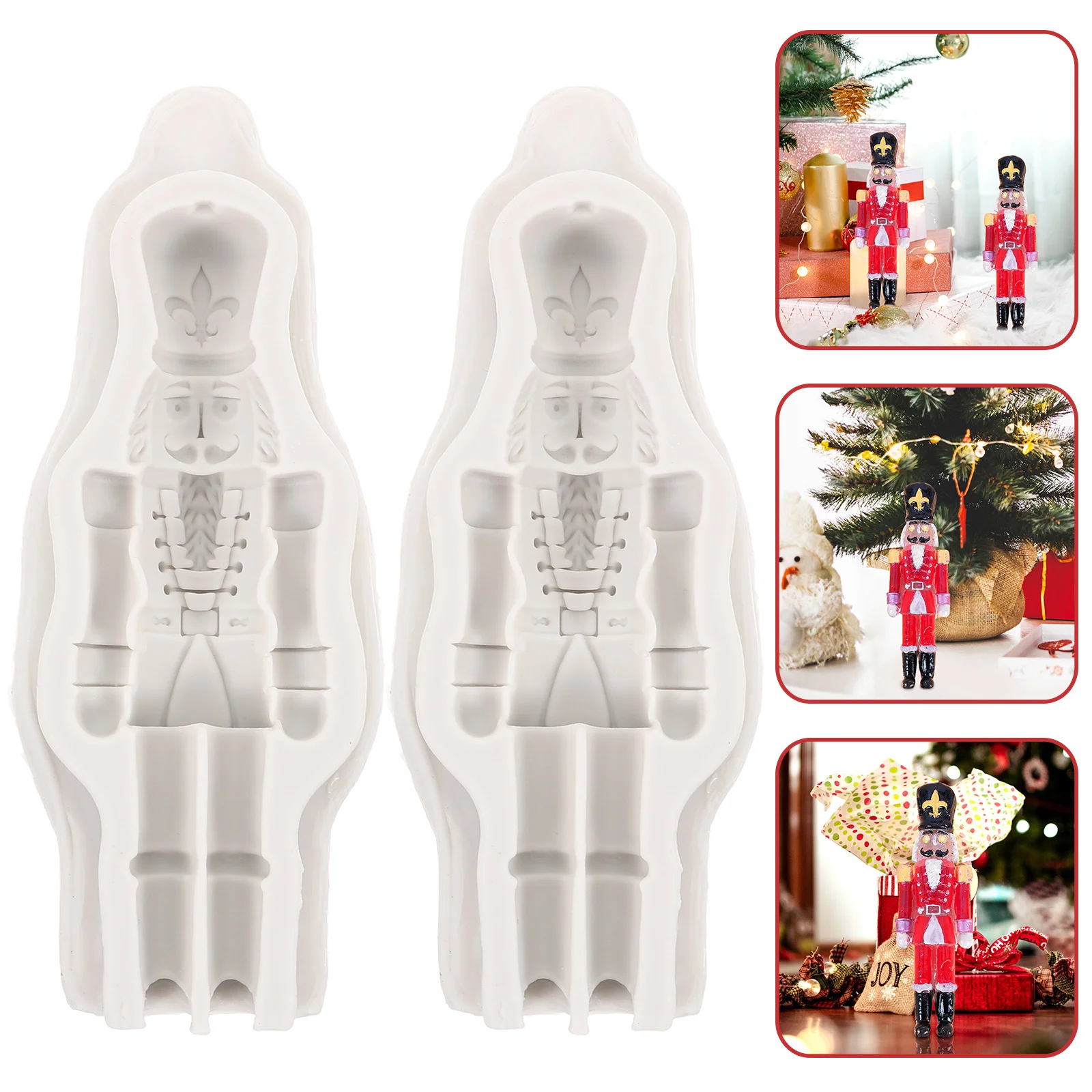 2 Pcs Silicone Nutcracker Soldier Mold Christmas Molds Shape Ornaments for Crafts Silica Gel Epoxy The