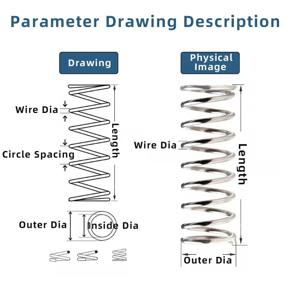 10Pcs Wire Diameter 1.4mm Return Spring Pressure Spring Compressed Spring Steel Out Dia 8mm~22mm Length 10mm~50mm