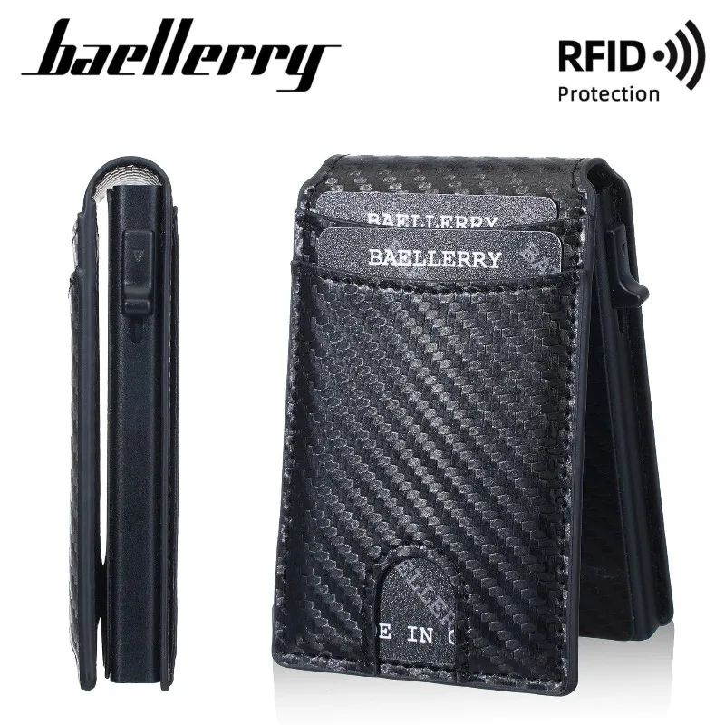 Baellerry Men's Card Holder Carbon Fiber Magnetic Automatic Pop-up Multi Slot Card Clip Anti-theft Card Swiping Cover