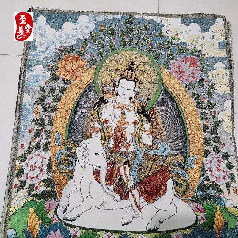 Tibet Tibetan Cloth Silk elephant Samantabhadra Bodhisattva Thangka Tangka Embroidery Painting